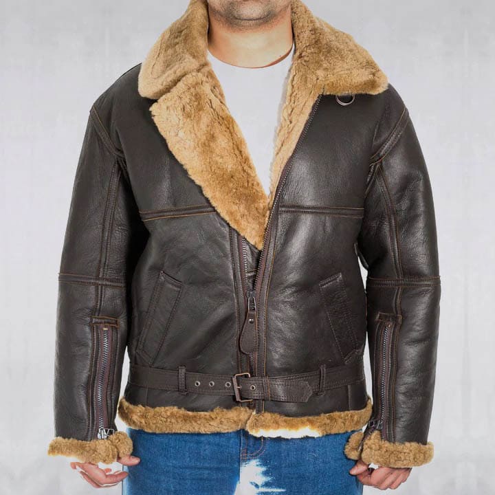 Veste de vol en peau de mouton marron pour homme de la RAF de la Seconde Guerre mondiale