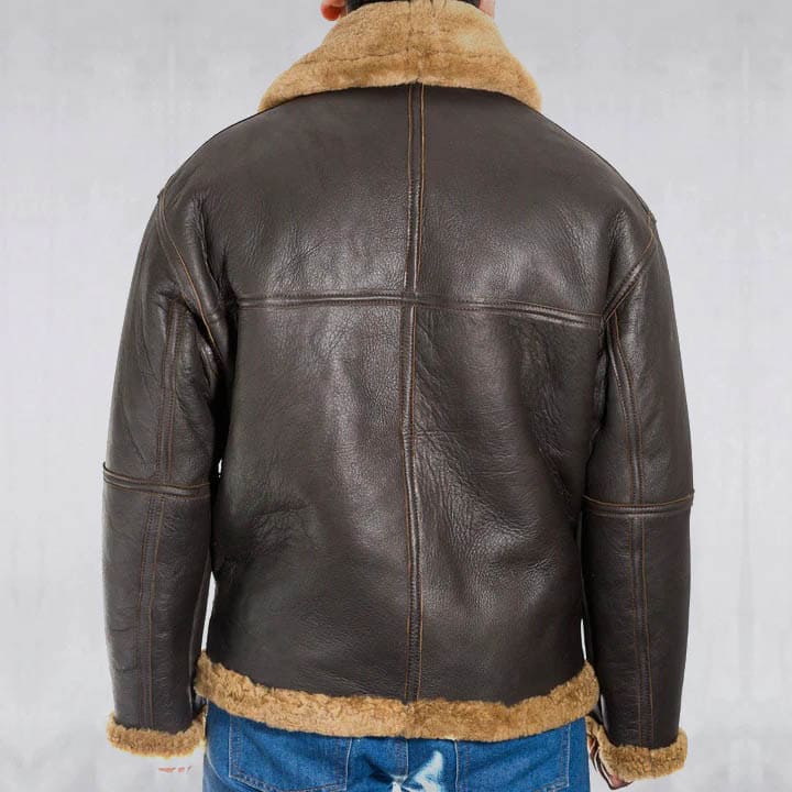 Veste de vol en peau de mouton marron pour homme de la RAF de la Seconde Guerre mondiale