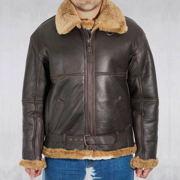 Veste de vol en peau de mouton marron pour homme de la RAF de la Seconde Guerre mondiale