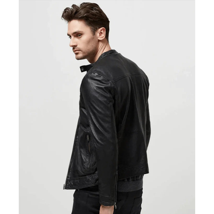 Veste en cuir noir classique pour homme