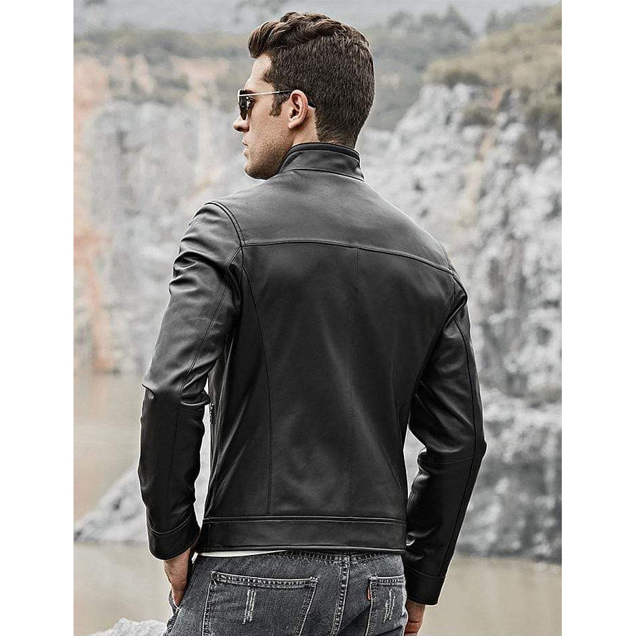 Veste de moto classique en cuir pour homme