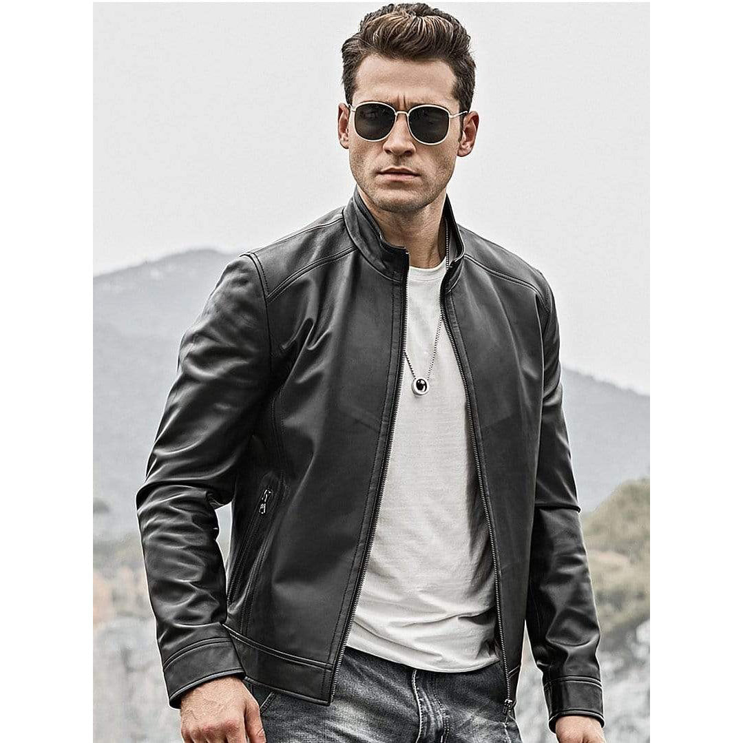 Veste de moto classique en cuir pour homme