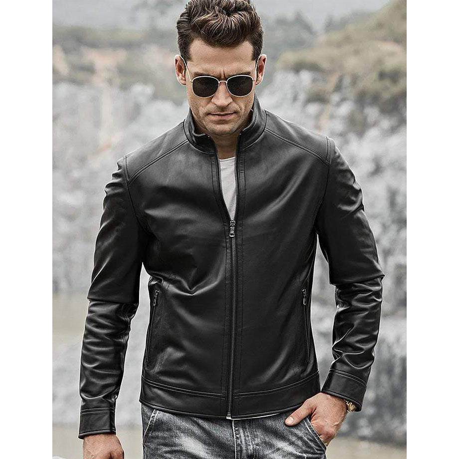 Veste de moto classique en cuir pour homme