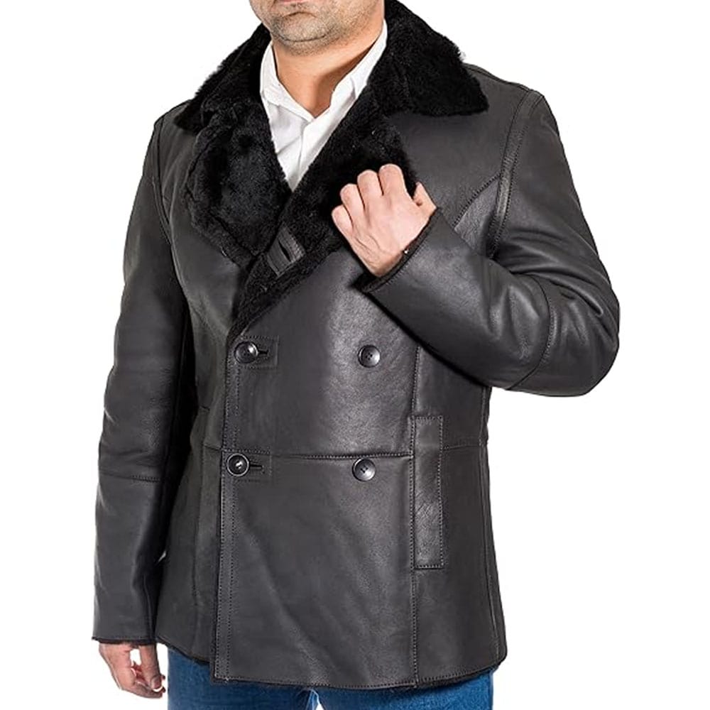 Manteau croisé en peau de mouton retournée pour homme