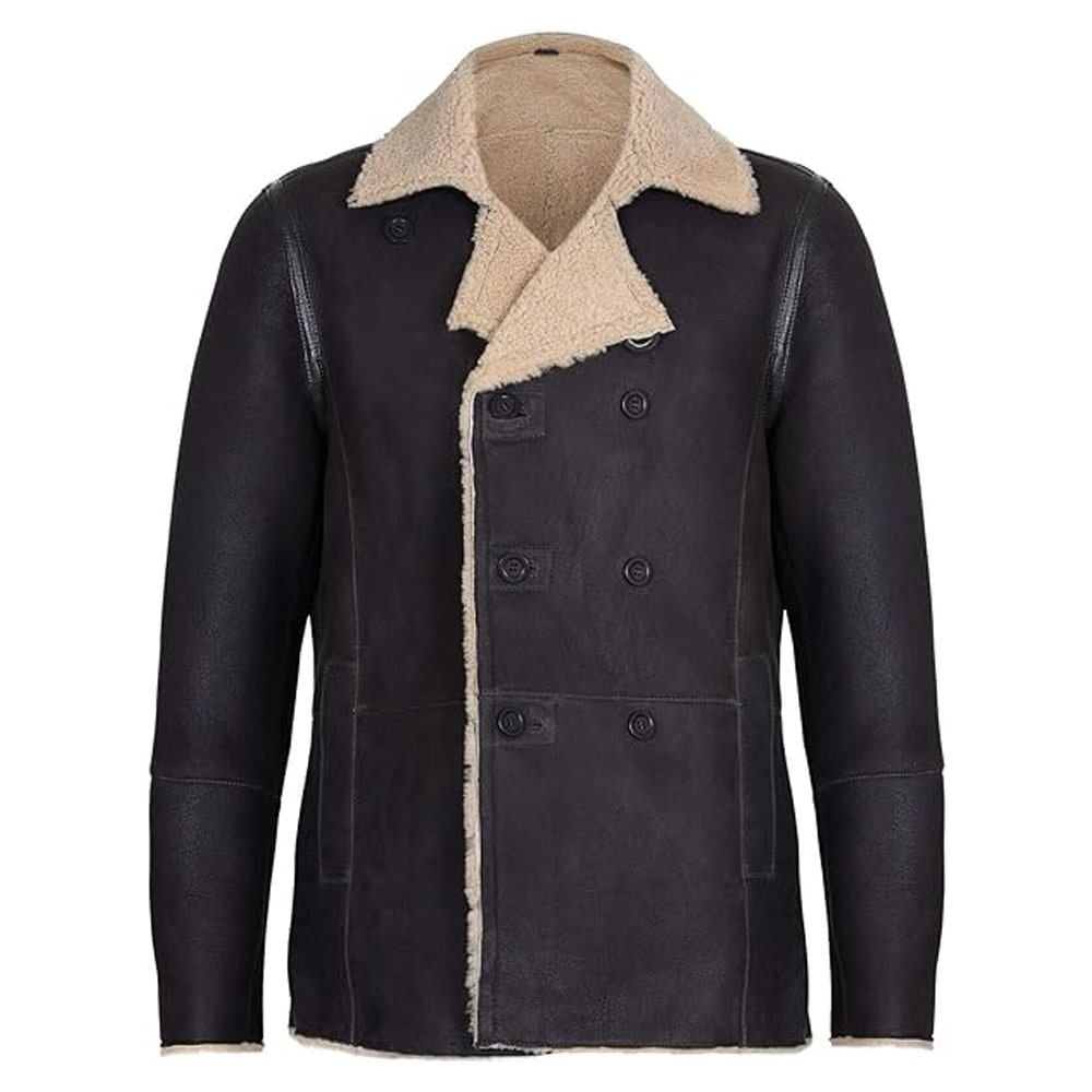 Manteau en cuir véritable de mouton pour homme