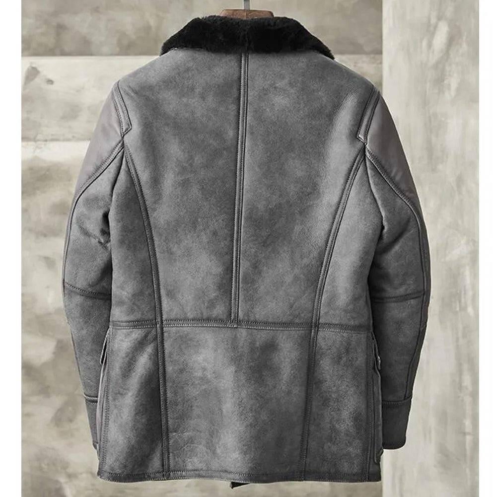 Herren-Bomberjacke aus Shearling B3 in Metallic-Grau - Mantel aus echtem Leder