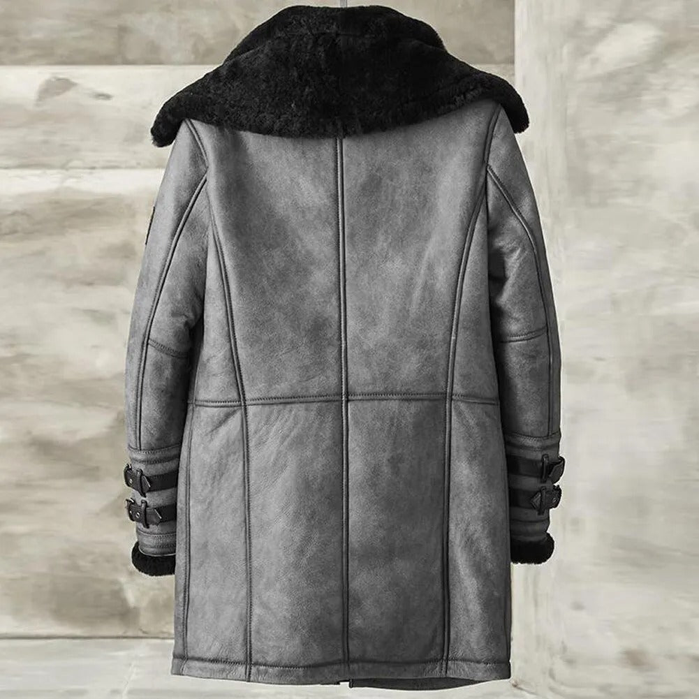 Langer Bombermantel B7 aus Shearling für Herren in Metallic-Grau