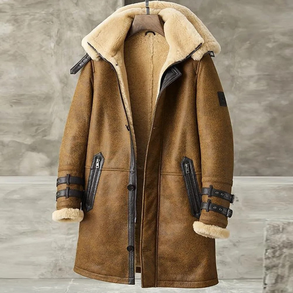 Men's Vintage Brown Shearling B7 Bomber Long Fur Coat