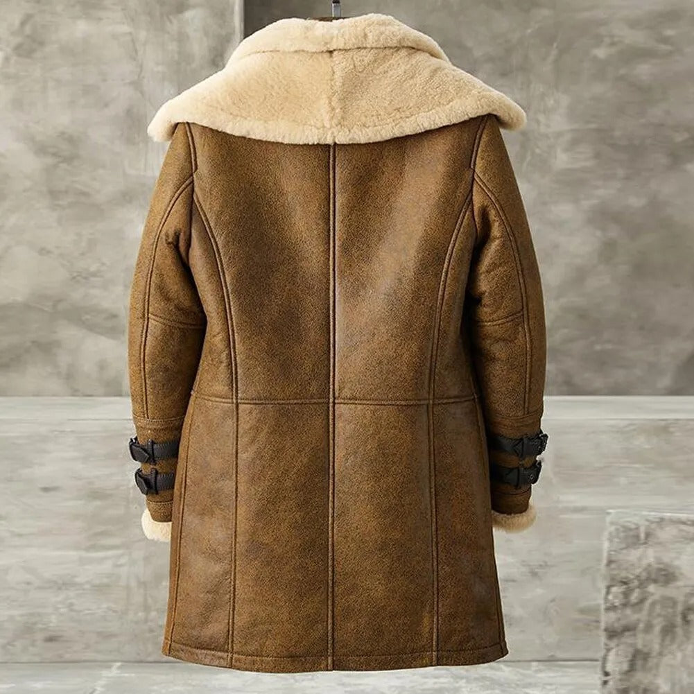 Men's Vintage Brown Shearling B7 Bomber Long Fur Coat