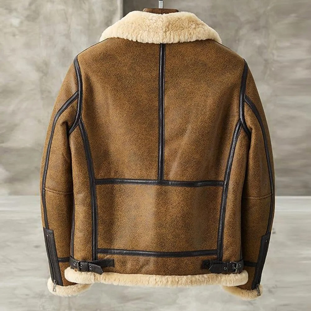 Men's Vintage Brown Sheepskin Flying Leather B3 Bomber Jacket