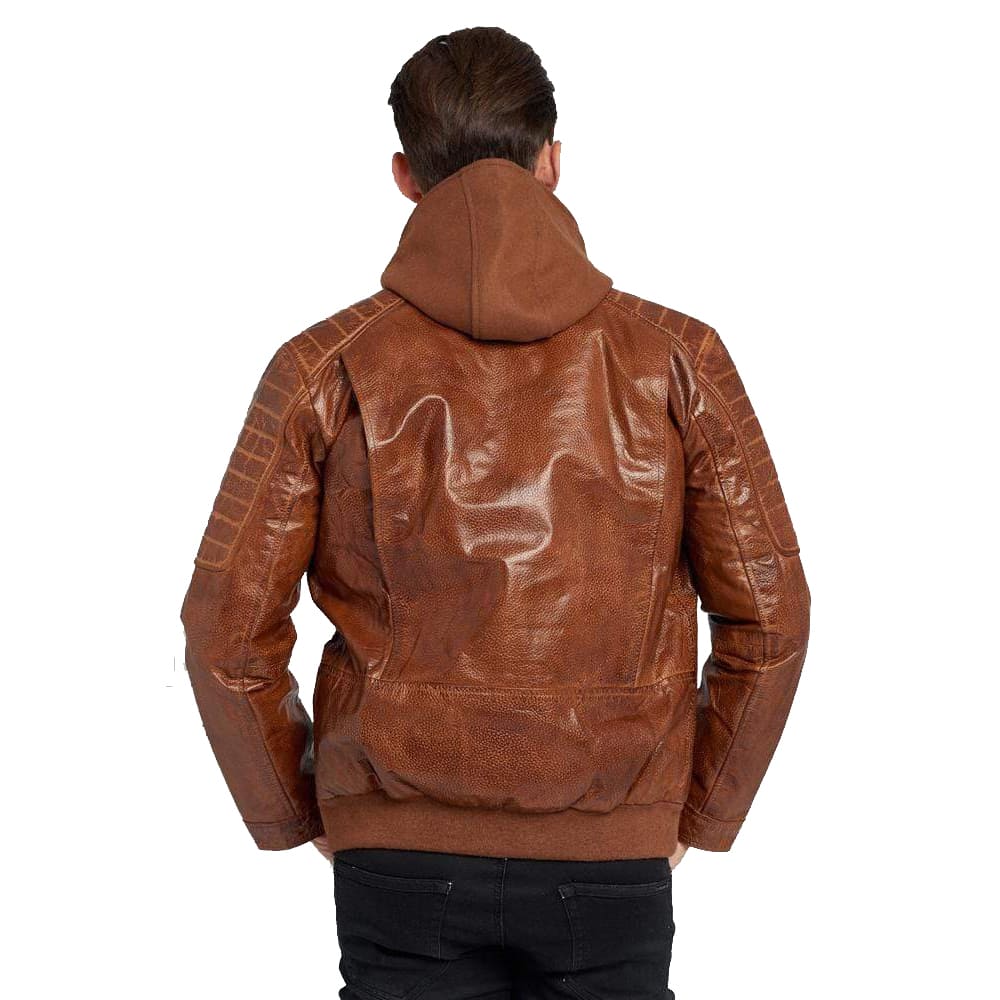 Veste en cuir ciré marron à capuche pour homme