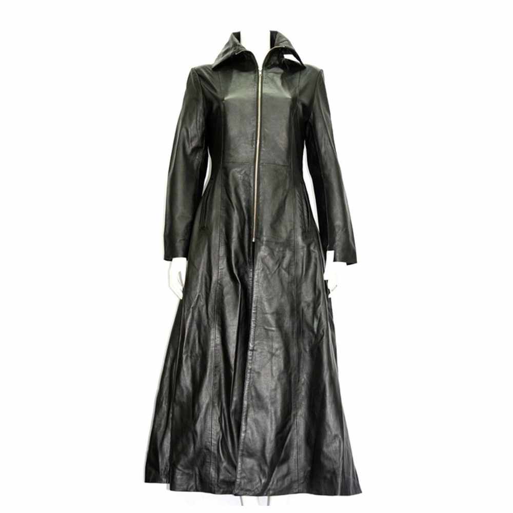 Manteau en cuir noir de minuit pour femme, long et tendance 