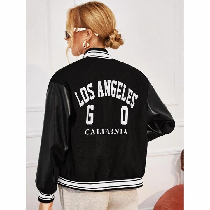 New Women's Black Bomber Varsity Jacket