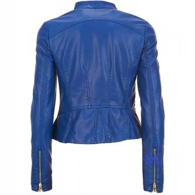 Nouvelle veste de moto en cuir bleu pour femme