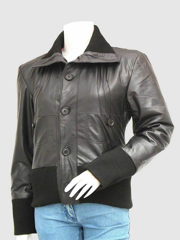 Blouson aviateur en cuir noir pour femme New Look