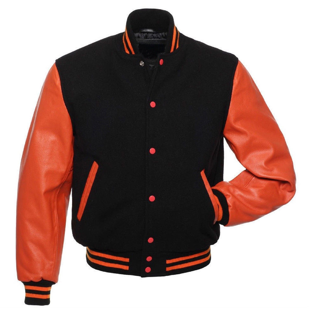 Veste en cuir Varsity orange et noir