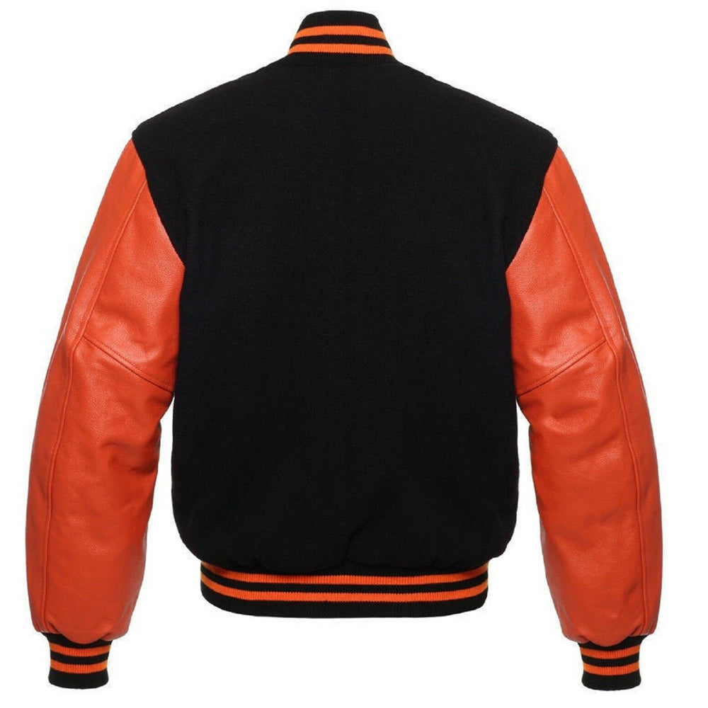 Veste en cuir Varsity orange et noir