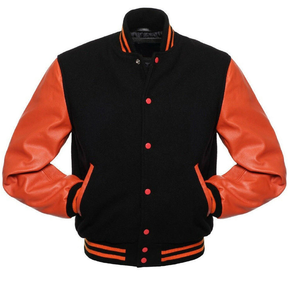 Veste en cuir Varsity orange et noir