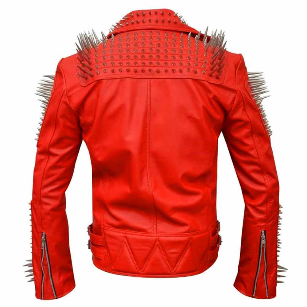 Veste de motard en cuir rouge à clous punk 