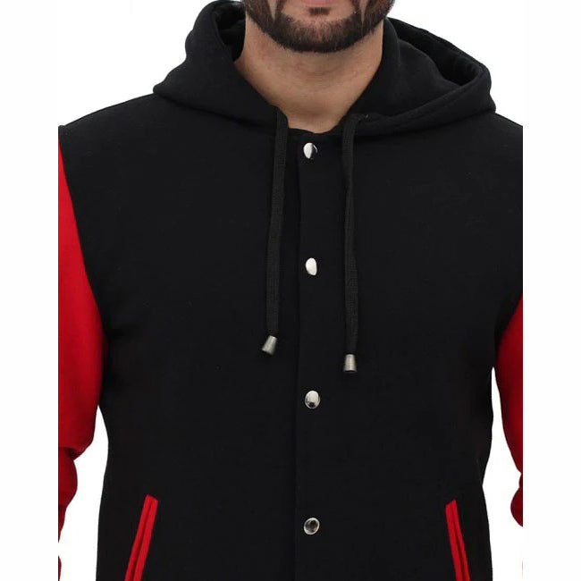 Veste de baseball à capuche rouge et noire