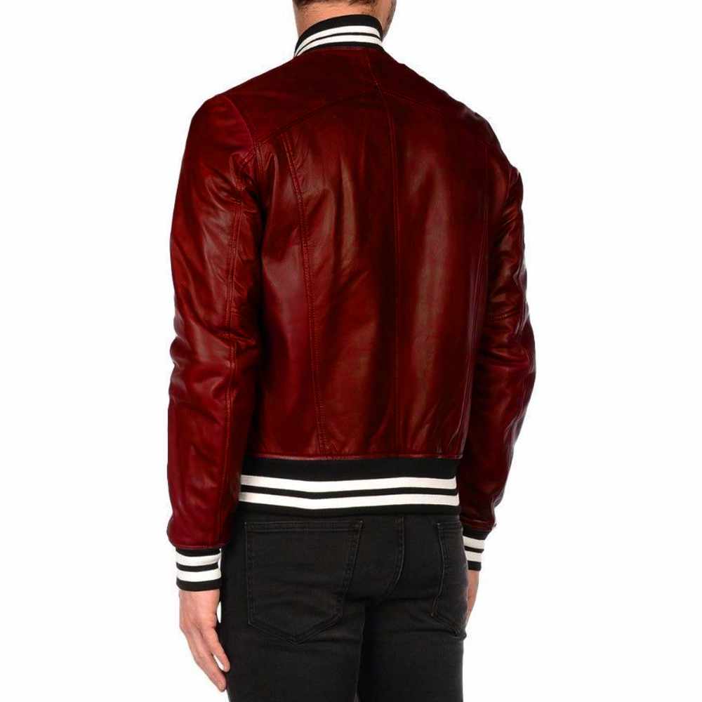 Veste en cuir tendance Letterman Varsity Bomber pour homme