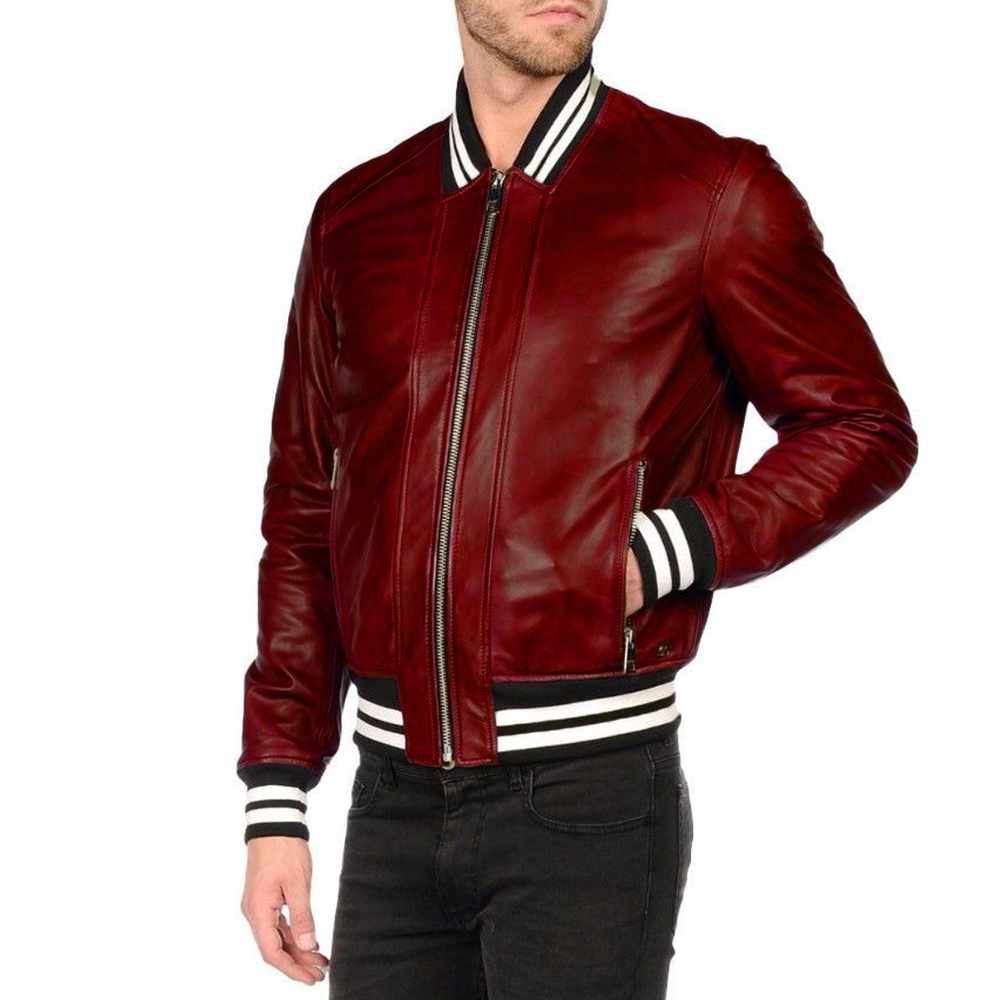 Veste en cuir tendance Letterman Varsity Bomber pour homme