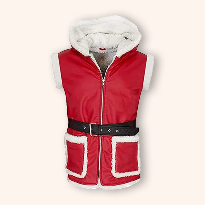 Gilet en cuir rouge à capuche du Père Noël - Édition de Noël