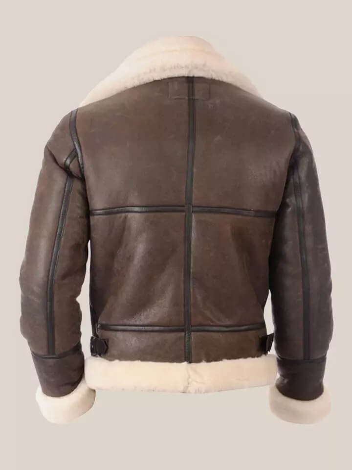 Blouson aviateur en cuir de mouton retourné marron B3 pour homme