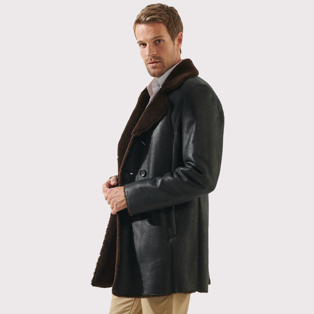 Manteau en peau de mouton marron tabac élégant pour homme - Élégance décontractée