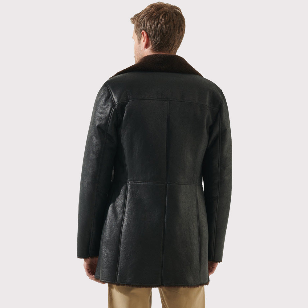 Manteau en peau de mouton marron tabac élégant pour homme - Élégance décontractée