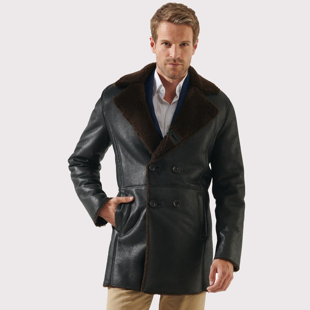 Manteau en peau de mouton marron tabac élégant pour homme - Élégance décontractée