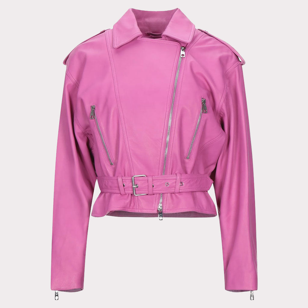 Veste courte en cuir rose élégante pour femme