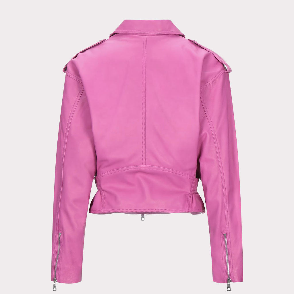 Veste courte en cuir rose élégante pour femme