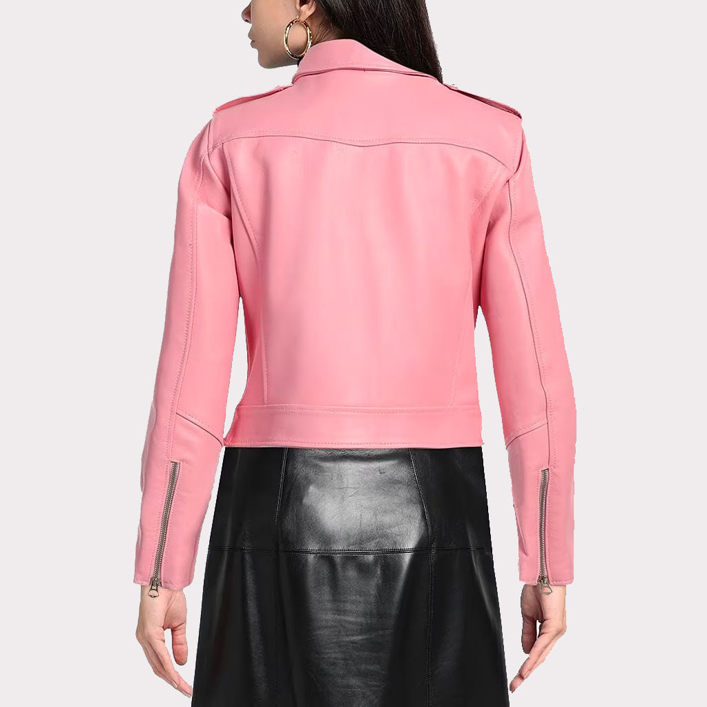 Veste motard en cuir rose élégante pour femme