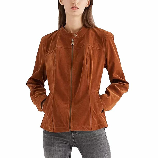 Veste motard en daim pour femme