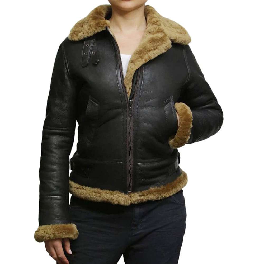 WW2 Aviator Pilot B3 Bomber Leather Jacket Womens