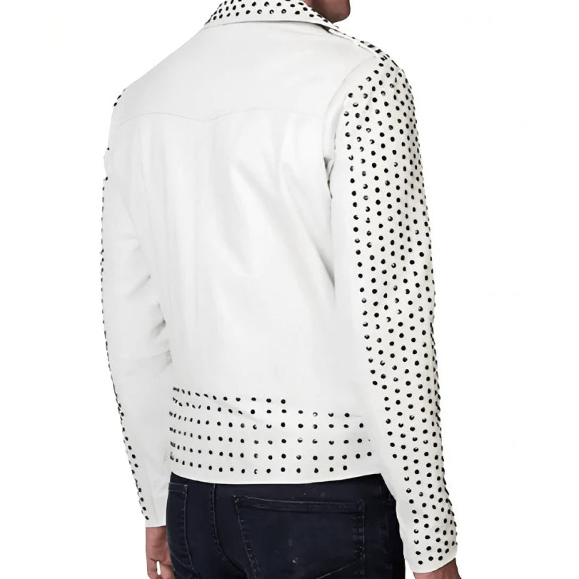 Veste de motard en cuir clouté de couleur blanche pour homme