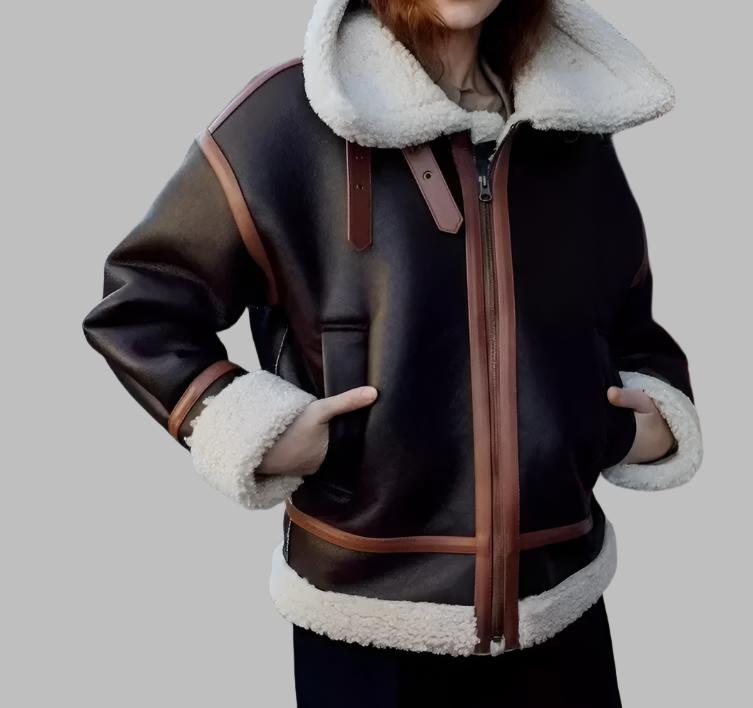 Veste d'hiver en cuir et peau de mouton pour femme B3 RAF Aviator