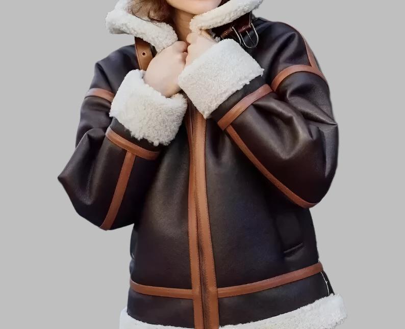 Veste d'hiver en cuir et peau de mouton pour femme B3 RAF Aviator