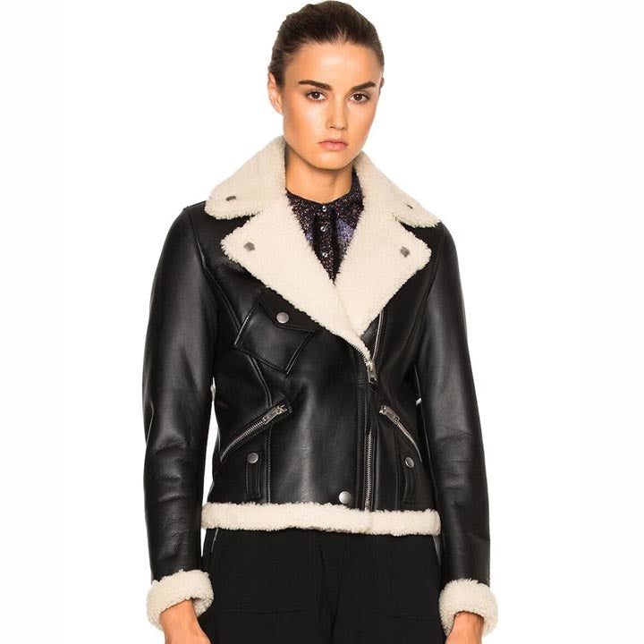 Women B3 Aviator Flight Sheepskin Shearling Bomber Jacket