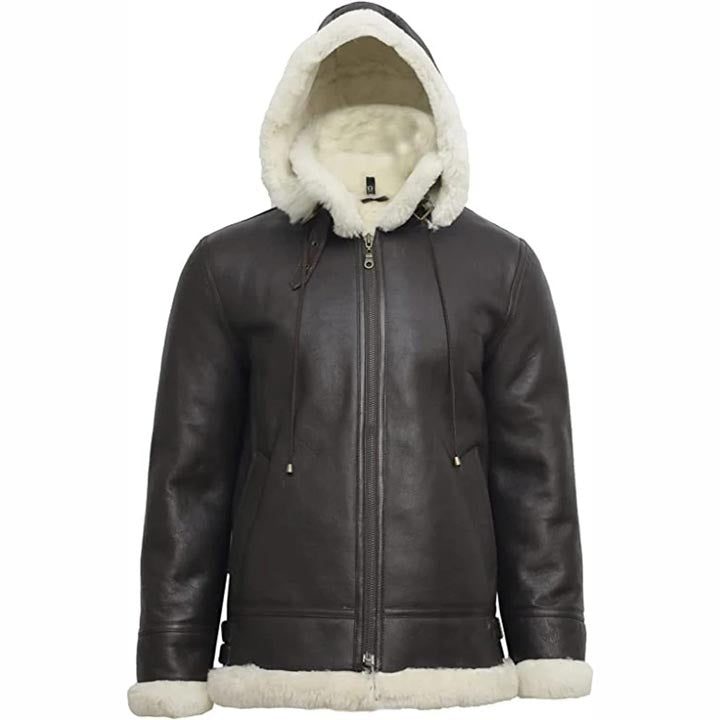 Veste en cuir de mouton retourné noir pour femme B3 Flight avec capuche