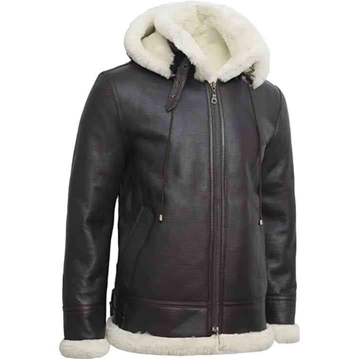 Veste en cuir de mouton retourné noir pour femme B3 Flight avec capuche