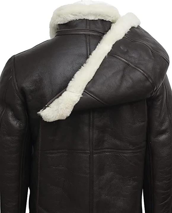 Veste en cuir de mouton retourné noir pour femme B3 Flight avec capuche