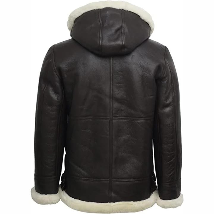 Veste en cuir de mouton retourné noir pour femme B3 Flight avec capuche