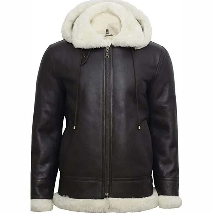 Veste en cuir de mouton retourné noir pour femme B3 Flight avec capuche