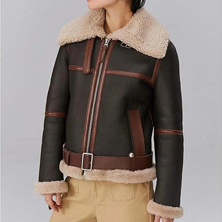 Women B3 RAF Aviator Flight Bomber Shearling Leather Jacket