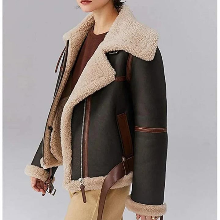 Women B3 RAF Aviator Flight Bomber Shearling Leather Jacket