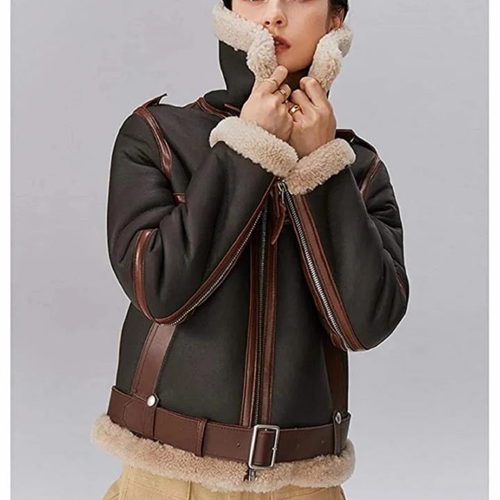 Women B3 RAF Aviator Flight Bomber Shearling Leather Jacket