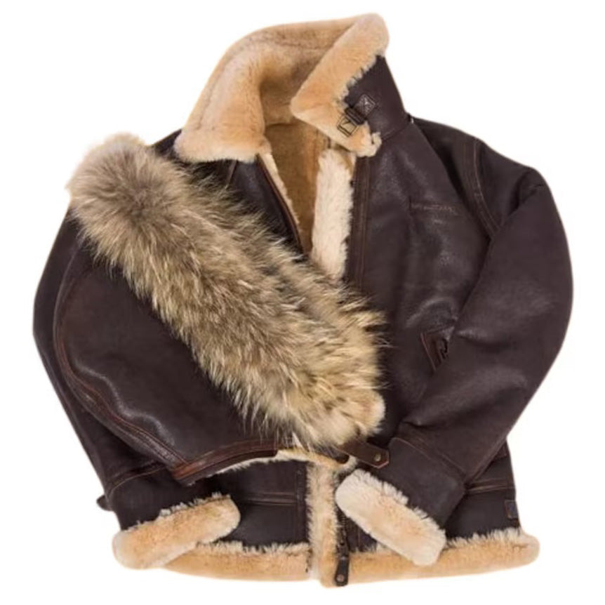 Women B3 RAF Aviator Shearling Sherpa Lined Leather Jacket