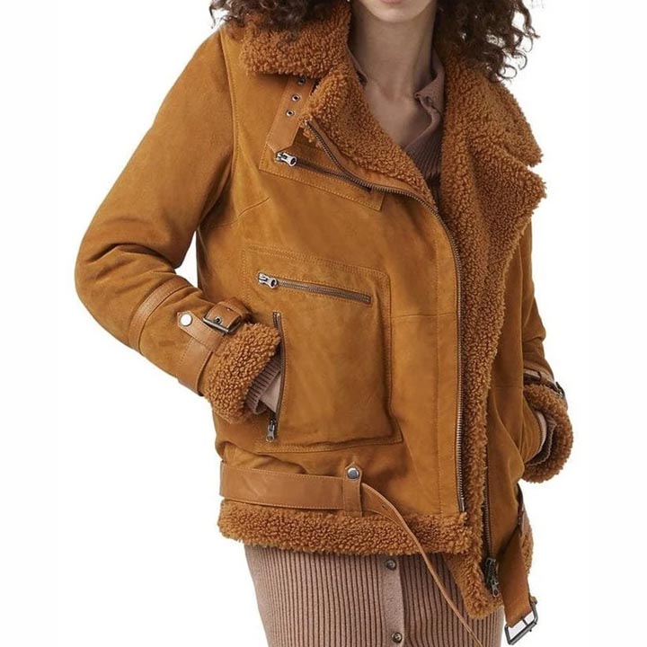 Veste en cuir suédé et peau de mouton pour femme B3 RAF Aviator